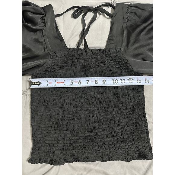 SHE + SKY Womens Black Crop Top Long Balloon Sleeves Elastic Top Medium - Picture 7 of 10